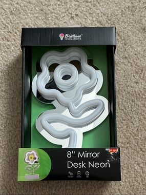 Flower Mirror Neon Desk Light - 8” High - Battery Powered